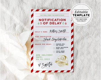 Editable Delayed Christmas Gift Printable Christmas Gift Voucher, Late Christmas Present Official Notice | EDITABLE TEMPLATE