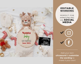 Digital Christmas Pregnancy Announcement for Social Media, Editable Pregnancy Announcement Template