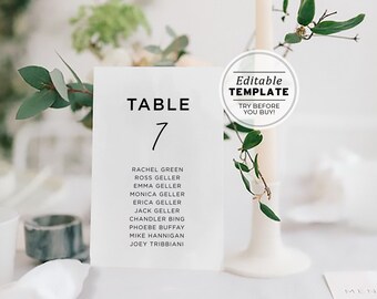 Minimalist Editable Seating Card Sign Template with Guest Names #004 JULIETTE