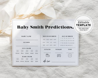 Baby Shower Games, Baby Shower Predictions, Baby Prediction Cards, Baby Shower Activities, Printable | EDITABLE TEMPLATE #001 Mr White