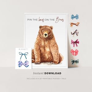 Brown Bear and Bow Kids Party Game Printable Poster, Birthday Party Game, INSTANT DOWNLOAD