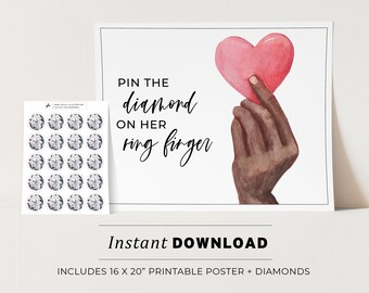 Bridal Shower Party Game, Pin the Diamond on the Ring Finger Printable Poster Party Game, Engagement Party Game, INSTANT DOWNLOAD