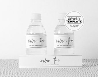 Juliette Minimalist Wedding Water Bottle Label | EDITABLE TEMPLATE #004