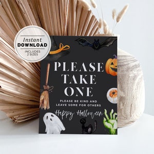 Please Take One Halloween Candy Bowl Sign, Halloween Porch Sign, Trick or Treat Sign | INSTANT DOWNLOAD #080