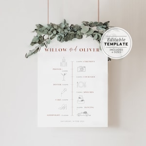 Ceramica Minimalist Order of Events Wedding Timeline Sign, Editable Template #045