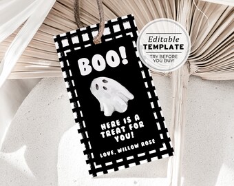 Editable Halloween Favor Tag, Boo Gift Tag, Trick or Treat Favor Tag Template, Halloween Printable