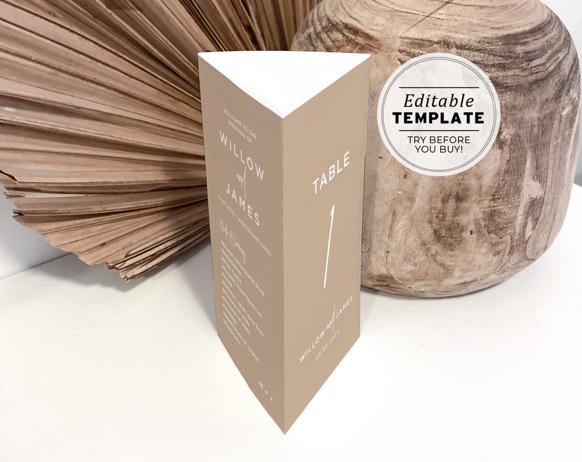 Nue Minimalist Tri-fold Table Number, Tri-fold Table Menu, Triangle ...