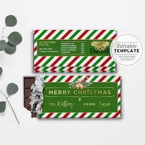 Christmas Chocolate Wrapper Template, Christmas Chocolate Gift, Hershey&#39;s 1.55oz Bar & Aldi Chocolate | EDITABLE TEMPLATE, Printable