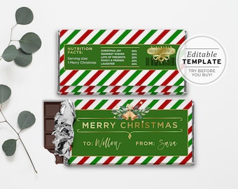 Christmas Chocolate Wrapper Template, Christmas Chocolate Gift, Hershey's 1.55oz Bar & Aldi Chocolate | EDITABLE TEMPLATE, Printable