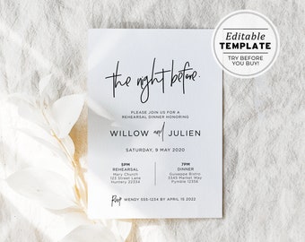 Juliette Minimalist Rehearsal Dinner Invite, Printable | EDITABLE TEMPLATE #004