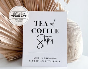 Mr White Minimalist Tea and Coffee Station Sign Edit and Print | EDITABLE TEMPLATE #001