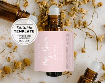 Blush Minimalist Essential Oil Roller Bottle Label Template - 2x2" | PRINTABLE TEMPLATE #051 #043