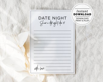 Juliette Date Night Ideas Bridal Shower Game, Wedding Shower Game, Hen's Party Game, Bachelorette Party Game | INSTANT DOWNLOAD #004