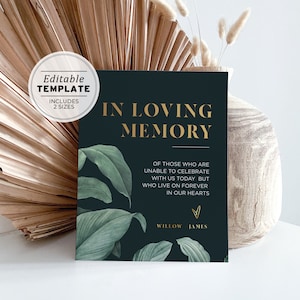 Mikala Tropical & Gold In Loving Memory Memorial Sign, Printable | EDITABLE TEMPLATE #065