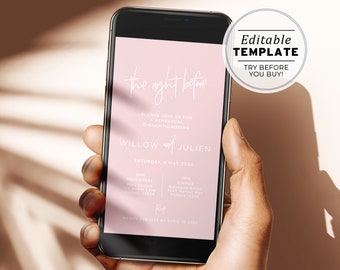 Blush Minimalist Rehearsal Dinner Evite, Electronic Invite, Printable | EDITABLE TEMPLATE #035