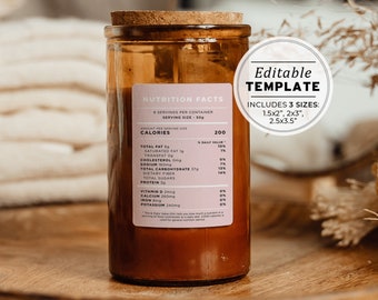 Blush Minimalist Nutrition Facts Label Template - 3 Sizes: 1.5x2" / 2x3"/ 2.5x3.5" | EDITABLE TEMPLATE #051 #043