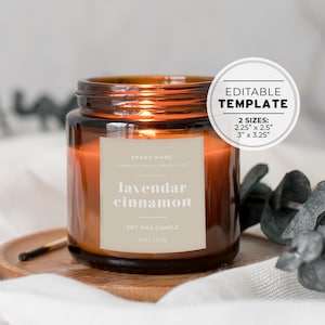 Personalisierte Kerze Label Template 2 Sizes: 2.25x2.5"/ 3x3.25" | EDITIERBARE VORLAGE #053 #043 Skandinavisch minimalistisch