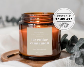 Custom Candle Label Template 2 Sizes: 2.25x2.5" / 3x3.25" | EDITABLE TEMPLATE #053 #043 Scandi Minimalist