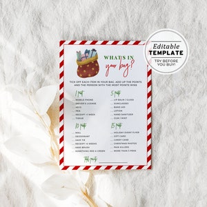 What&#39;s in your Bag Christmas Holiday Game, Christmas Party Games, Christmas Activities, Holiday Game | PRINTABLE EDITABLE TEMPLATE