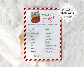 What's in your Bag Christmas Holiday Game, Christmas Party Games, Christmas Activities, Holiday Game | PRINTABLE EDITABLE TEMPLATE