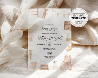 Gender Neutral Baby Shower Invitation | EDITABLE TEMPLATE #110 Baby Flora