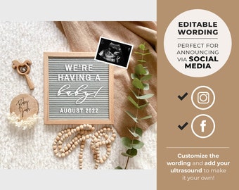 Harper Digital Baby Announcement, Social Media Pregnancy Announcement, Editable Pregnancy Reveal Template, Gender Neutral Pregnancy Announce