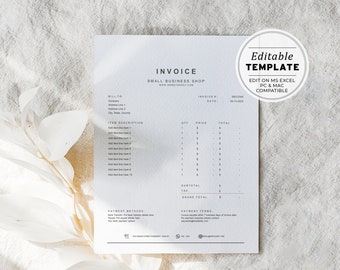 Minimalist Excel Spreadsheet Invoice Template | DIGITAL DOWNLOAD #050 #043 KIKI