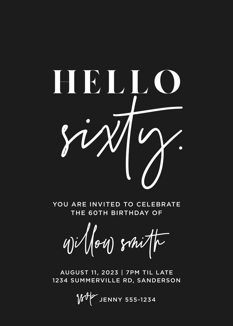 HELLO SIXTY Willow Minimalist 60th Birthday Party Invitation Printable Card Editable Template 028 image 6