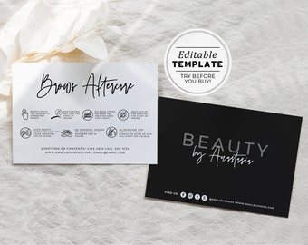 Willow Minimalist Brow Aftercare Card, Editable AfterCare Card, Brow Tattoo, Brow Microblading | EDITABLE TEMPLATE #054 #043