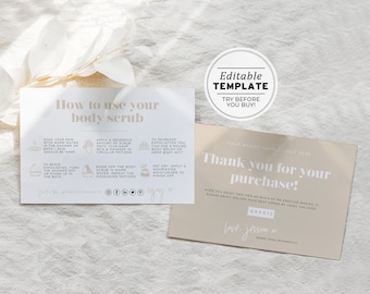 Scandi Minimalist Body Scrub Instructions Card, Body Polish Editable AfterCare Card | PRINTABLE EDITABLE TEMPLATE #053 #043