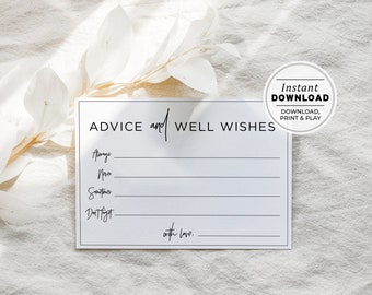 Juliette Advice Bride Cards, Advice and Well Wishes for the Bride Card, Advice Bridal Shower, Printable | INSTANT DOWNLOAD #004