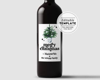 Holly Minimalist Photo Wine Label Template, Holiday Party Favor, Custom Wine Label, Personalized Wine Label, Wine Gift Label #023