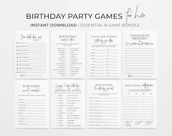 Birthday Party Games for HER, Essential 8 Pack Games Bundle, Birthday Party Games | INSTANT DOWNLOAD #004 Juliette Minimalist