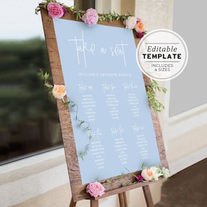 Powder Blue Baby Shower Seating Chart Sign, Editable Template, Printable, Digital Download #036