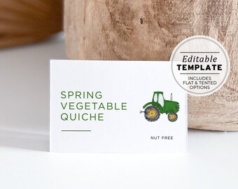 Green Tractor Buffet Food Name Card Sign, Grazing Table Food Sign | PRINTABLE EDITABLE TEMPLATE #058