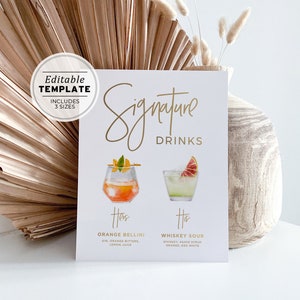Enseigne de boissons signature, modèle de plaque de boissons de mariage, plaque de cocktail signature, plaque de boisson pour elle et lui, 120 cocktails, modèle modifiable #017