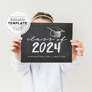 Chalkboard Look Printable Graduation &#39;Class of&#39;, Senior Pictures Photo Prop, Back to School Sign, Graduation Party Sign | EDITABLE TEMPLATE
