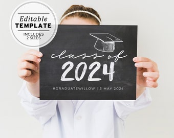 Chalkboard Look Printable Graduation 'Class of', Senior Pictures Photo Prop, Back to School Sign, Graduation Party Sign | EDITABLE TEMPLATE