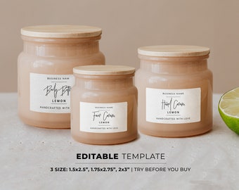 Minimalist Jar Labels Template 3 Sizes - 1.5x2.5", 1.75x2.75", 2x3", Business Labels Printable | EDITABLE TEMPLATE #050 #043 Juliette