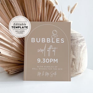 Wedding Bubbles Send Off Sign, Nue Arch Minimalist, Printable Editable Template #038