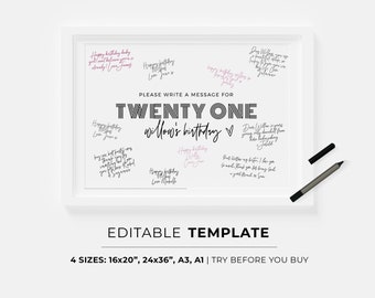 21st Birthday Guestbook Poster Template | PRINTABLE, EDITABLE TEMPLATE