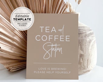 Nue Minimalist Tea and Coffee Station Sign Edit and Print | EDITABLE TEMPLATE #038