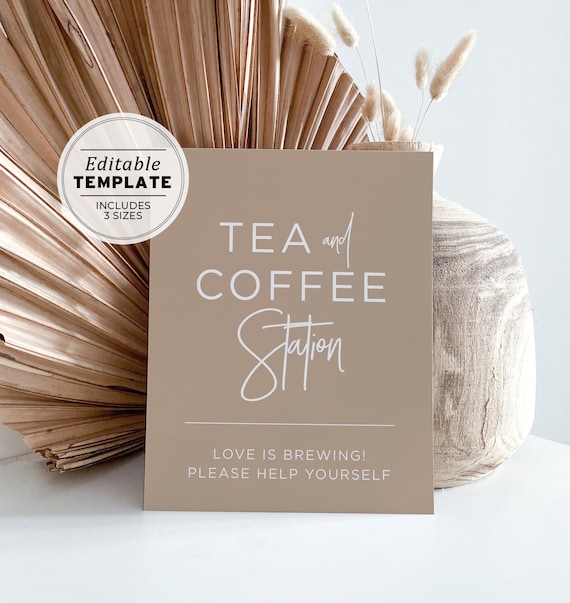 Nue Minimalist Tea and Coffee Station Sign Edit and Print | EDITABLE TEMPLATE #038