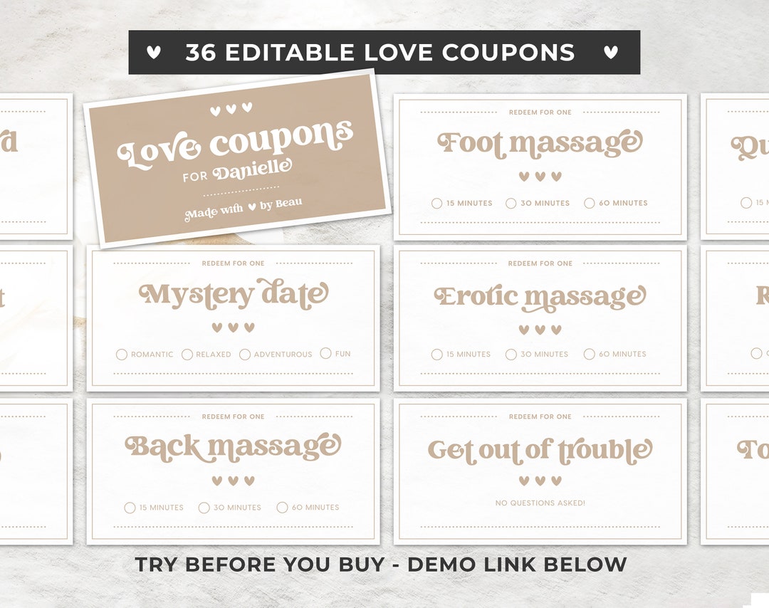 Nue Minimalist Printable Love Coupons, Romantic Coupons, Valentines Day
