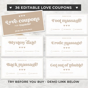 Nue minimalistische afdrukbare liefdescoupons, romantische coupons, Valentijnsdagcadeau | BEWERKBARE SJABLOON #082