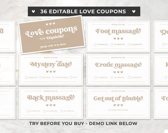 Nue Minimalist Printable Love Coupons, Romantic Coupons, Valentine’s Day Gift | EDITABLE TEMPLATE #082