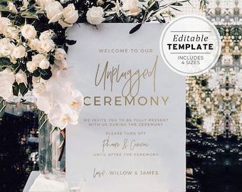 Juliette Minimalist Gold Unplugged Wedding Ceremony Sign | EDITABLE TEMPLATE #017