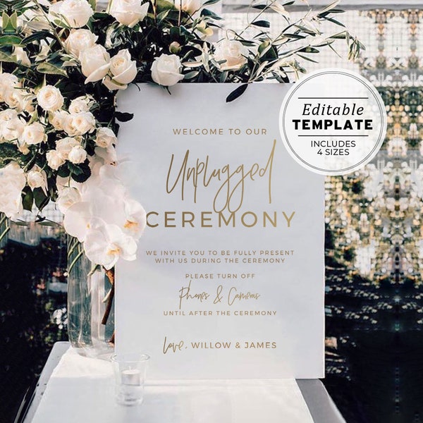 Juliette Minimalist Gold Unplugged Hochzeit Zeremonie Zeichen | EDITIERBARE VORLAGE #017