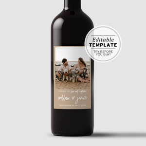 Modello di etichetta per vino con foto minimalista Nue, bomboniera, etichetta per vino personalizzata, etichetta per vino personalizzata, etichetta regalo per vino #038