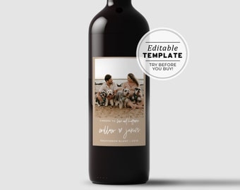 Nue Minimalist Photo Wine Label Template, Wedding Favor, Custom Wine Label, Personalized Wine Label, Wine Gift Label #038